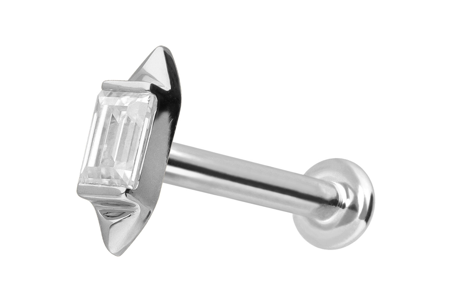 14 Karat Gold Labret Piercing mit Innengewinde MOISSANIT-RECHTECK + 2 SPITZEN